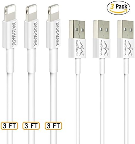 Lightning Cables, MASUMARK Cable with Charging Connector for iPhone X/ 8/ 7/ 7 Plus/ 6S/ 6 Plus/ 6S Plus/ 5S/ 5C/ SE/ iPad Air/ Mini/ iPod Nano 7 7th Gen, iOS 9, 10, 11 (3FT - 3 PACK)