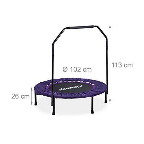 Relaxdays Trampolin faltbar mit Haltestange Indoor H x B x T: 113 x 102 x 102 cm Maximalbelastung: 120 kg schwarz-lila - 3