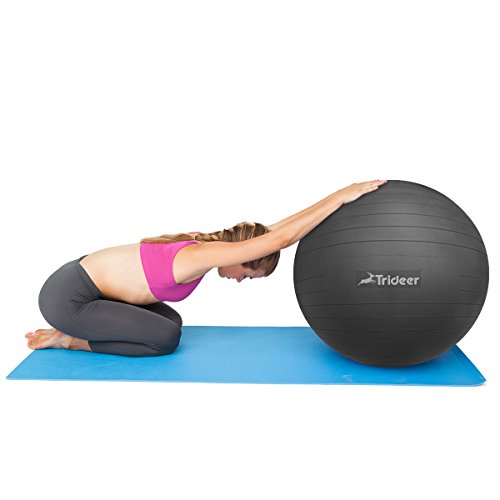 Dick Anti-Burst Gymnastikball inkl. Ballpumpe von 45cm 55cm 65cm 75cm & 85cm, TRIDEER Robuster 2000lbs Maximalbelastbarkeit Sitzball Pezziball Swissball Fitnessball Yogaball als Fitness Kleingeräte und Balance Stuhl im Gym-Home-Büro für Damen Herren (Farben: Schwarz, Silber, Türkis, Grün, Lila, Rot, Dunkelblau, Rosa und Hellblau) - 9