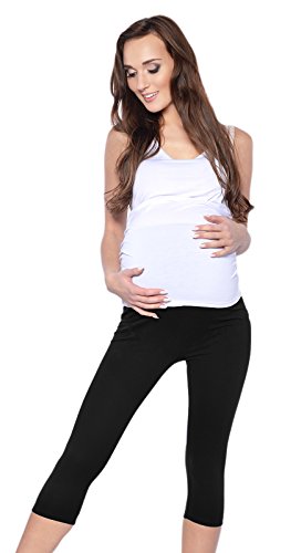 Comfortable elegant maternity cropped 3/4 leggings 95% Cotton 7201 (8, Black)