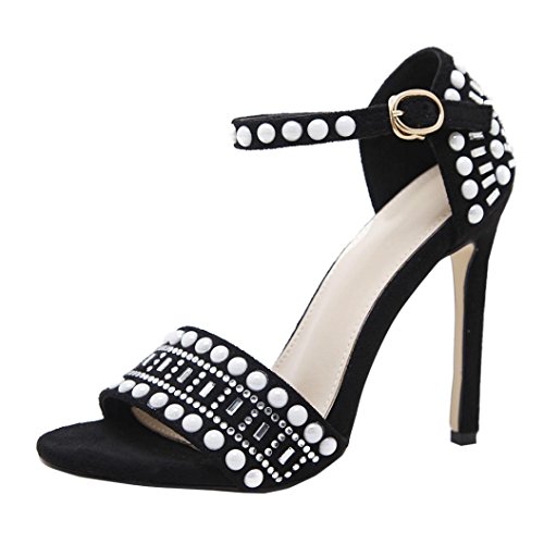 Preisvergleich Produktbild SUCES Frauen Sommer Reizvolle Knöchel Riemchen Einfache 11cm Hochzeits Absatz Sandelholze Sandaletten Damenschuhe Sandaletten High Heels Schnürsenkel Sandalen Sandaletten (38, Black)