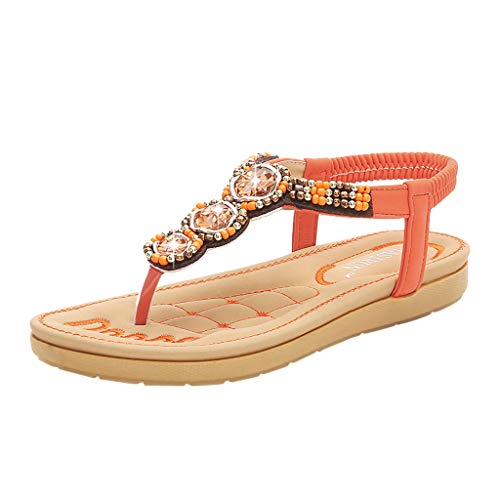 Preisvergleich Produktbild Damen Sandalen Zehentrenner Sommer Bohemian Strass Zehensandalen Sandaletten Strand Sommer Flache Schuhe (EU:38, Orange)