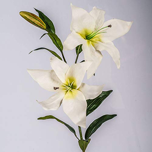 artplants.de Lirio Artificial con 2 Flores, Blanco, 95cm, Ø 15cm - Flor Decorativa - Planta sintética