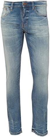 Nudie Jeans Mens Grim Tim Jeans, Faded Ash Wash Blue Denim 30R Faded Ash
