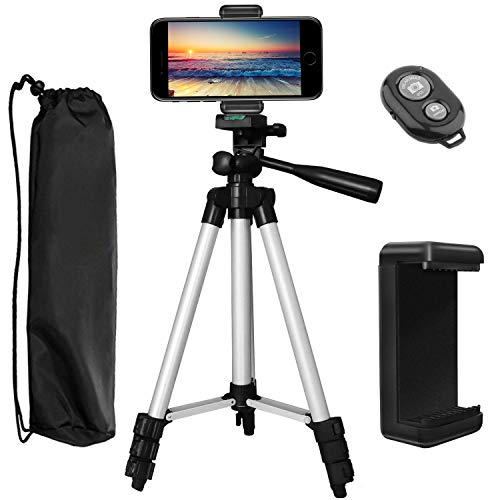 Trípode para Móvil, PEMOTech 106cm (42”) de Aluminio Trípode de cámara con control remoto + Adaptador de Teléfono + bolsa de transporte para iPhone X /8 Plus /7/6 Plus/5s/5, para Samsung Galaxy S9/ S8/ S7/S7 Edge, para HUAWEI, para Cámara DSLR Canon, para Nikon, para Sony (42'/106cm Trípode)