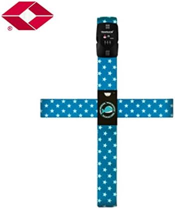 Shopper Joy Cross Luggage Straps TSA Approved Suitcase Belts with Combination Lock for Luggage 28-32 Inch 5x230 und 5x192cm Adjustable - Blue + Stars