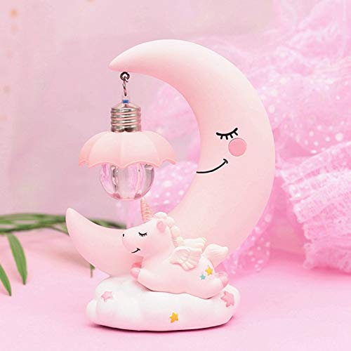 Preisvergleich Produktbild frevdgre LED Nachtlicht Einhorn Mond Harz Cartoon Nachtlicht Romantische Schlafzimmer Nachtdekoration Baby Kind Geburtstag Weihnachtsgeschenk (Blau)