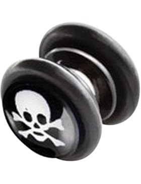 bkwear 1 Stück Fake Plug M86 kla Skull Magnet Verschluss Ohrring Edelstahl Acryl 8 mm ohne, 10 mm mit Gummiring...