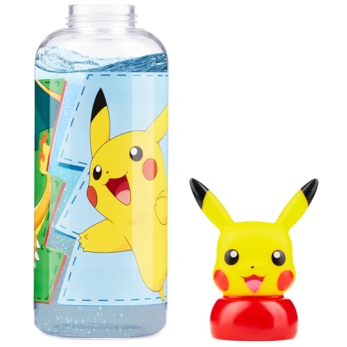 Pokémon Borraccia Plastica Bambini con 3D Pikachu Coperchio, 560 ml - Regalo Bambini