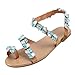 Produktbild POIUDE Damen Sandalen, Frauen Sandals Bohemian Strass Flach Sandaletten Sommer Zehentrenner(Weiß, 43)