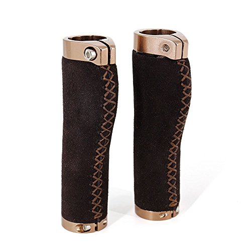 Top Elecs Fahrrad MTB Fahrrad Lock-on Comfort Leder Lenkerhandgenäht Griffe (Flat Leder) - 2