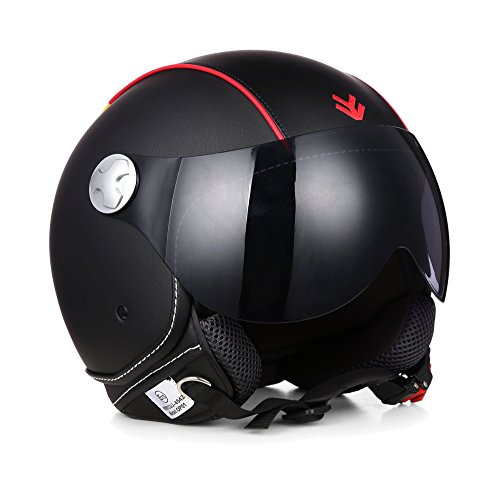 Armor · AV-84 Pure Germany · Casco moto Demi Jet · Helmet motocicleta Retro Urbano Scooter Urban · ECE certificado · Visor · Exclusive Leather-Design · Click-n-Secure Clip · XL (61-62cm)