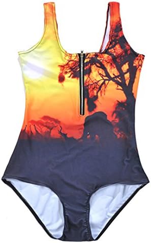 Sexy Girl Summer Dusk Elephant African 3D Printed Dress Sleeveless Zipper Swimsuit 1041 M