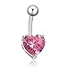 ELENXS Women Girls Rhineston Heart Shape Barbell Navel Belly Button Ring Bar Body Piercing Jewelry Pink