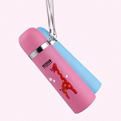 Thermoflasche 500ML Edelstahl-Thermosflasche Kinder Thermoskanne mit Becher Isolierflasche Vakuumflasche mit Reh Muster – rosa - 3