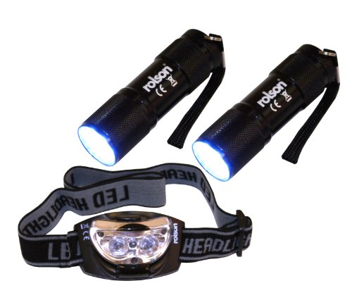 Rolson 61762 9-LED Torch and 3-LED Head Light Set (3 Pieces)