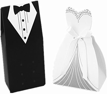 Gomaz Double-breasted Bride and Groom Wedding Gift Paper Boxes, Pack of 100 pairs of Bride and Groom
