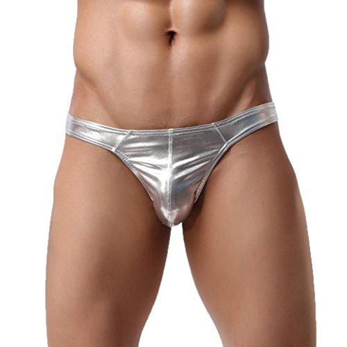 Preisvergleich Produktbild Unterhose Männer Unterwäsche Ronamick Männer Lackleder Tasche Farbblock T-förmige Unterwäsche Push Up Knickers Shorts Slips Underwear Badehose (S, Silber)
