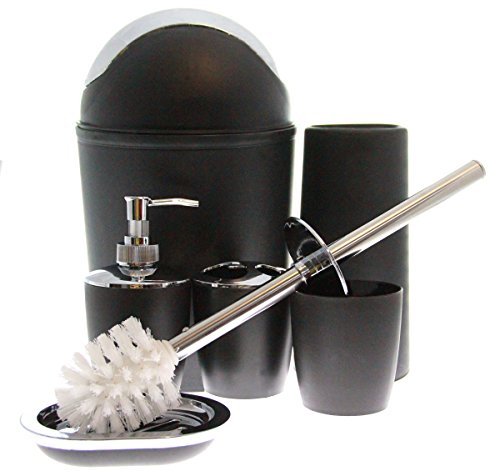 6 Badezimmer Zubehör Set trendigen Kunststoff schwarz silber