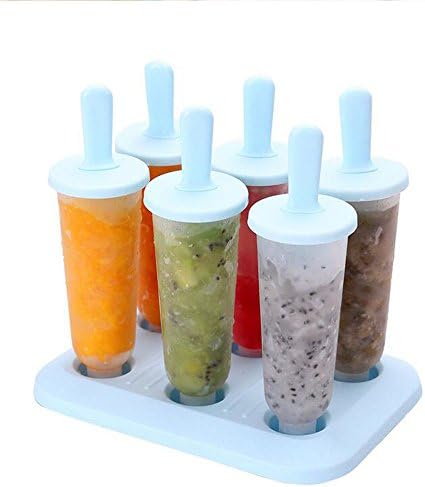 Ericoy6 Pcs Square design Ice Cream Pop Molds Maker Popsicle Molds Frozen Ice Cream Yogurt Jelly Pop Mold Popsicle Maker Lolly Mould Tray Pan Set (Blue)