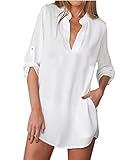 ❤️Damen Bluse Chiffon Tunika, Long T-Shirt Damen, Lange Ärmel, Frauen Langarmshirt Blouse, Schöner tiefer V-Ausschnitt macht dich mehr feminin und sexy, aus weichem und atmungsaktivem Stoff, fühlt sich toll auf der Haut und angenehm zu tragen.