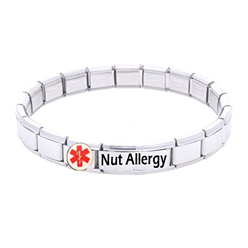 Nut Allergy Medical Alert Bracelet - Stainless Steel - One size fits all - Totally Adjustable - JSC Jewellery THE Medical ID Bracelet Specialists.