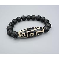 Armband - Tibet DZI Bead 9 Augen - Lava - Feng Shui Schutz - Amulett Armband