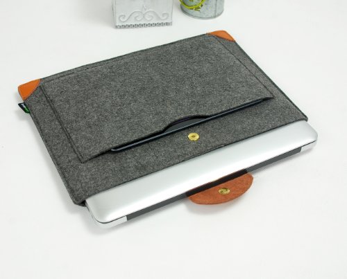 Lavievert Filz u. Leder Hülle Laptop-Tasche mit einer kleinen Seitentasche für 15 Zoll Macbook Air / Pro / Pro Retina und 15-15,6 Zoll Laptop / Notebook(Grau) - 5