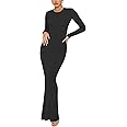 REORIA Women's Sexy Crew Neck Lounge Long Dress Elegant Long Sleeve Ribbed Bodycon Maxi Dresses