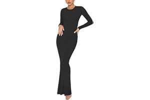 REORIA Women's Sexy Crew Neck Lounge Long Dress Elegant Long Sleeve Ribbed Bodycon Maxi Dresses