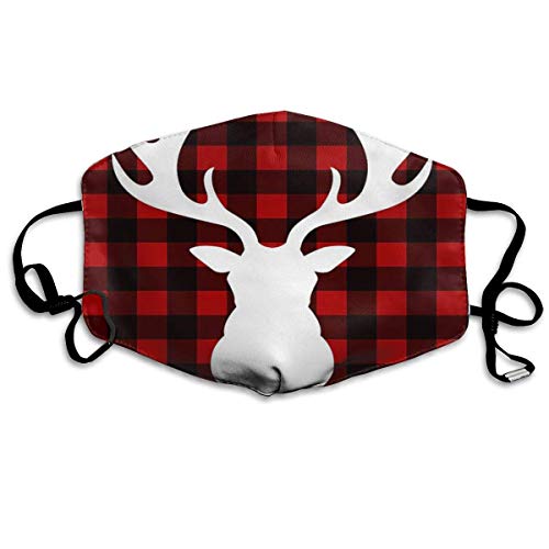 Preisvergleich Produktbild Vbnbvn Unisex Mundmaske,Wiederverwendbar Anti Staub Schutzhülle,Gesichtsmaske Buffalo Plaid Deer Anti Pollution Washable Reusable Mouth Masks for Man Woman