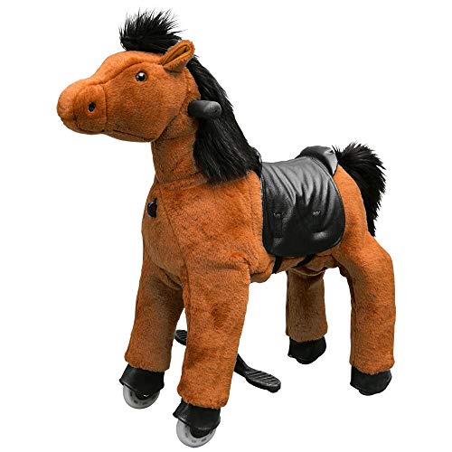 Preisvergleich Produktbild Eurotondisplay Reitpony auf Rollen Rollpferd Plüschpferd Reitpferd Spielzeug Reittier Antrieb durch Reitbewegung S M L-1 (Braun S-5 Schwarze Mähne & Schwanz)