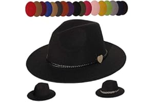JK Home Fedora Hats with 2pcs Removable Belt Buckle - Wide Brim Wool Felt Panama Hat Soft Warm Jazz Cap for Unisex Men Women