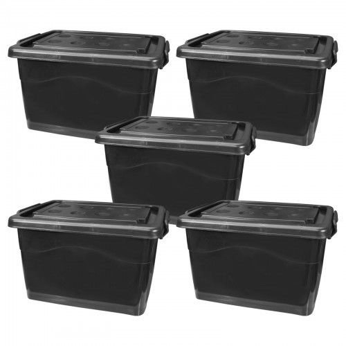 Set: 5 Aufbewahrungsboxen mit Deckel und Rollen 40 Liter schwarz (5x22257)