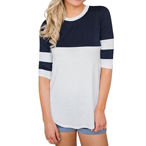 NPRADLA Womens 2018 Patchwork Three Quarter Sleeve O-Neck Casual Loose T Shirts Tops