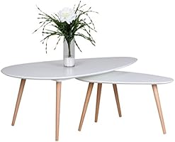 Wohnling WL1.697 Retro Couchtisch, 2 teilig, Scanio MDF, wei&szlig; matt