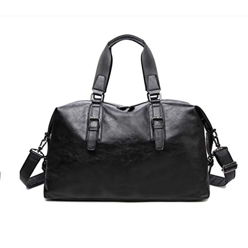 Preisvergleich Produktbild YANJINGHONG Mens Echtes Leder Reisetasche Weekender Über Nacht Gepäcktasche Schulter Umhängetasche Männer Und Damenmode Taschen Schwarz