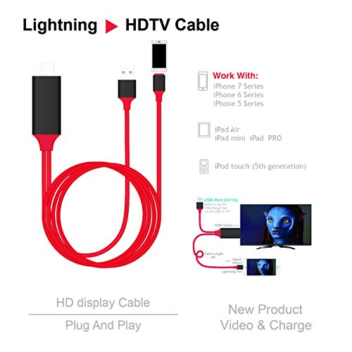 Iphone HDMI Fernsehkabel, Plug-and-Play, Blitz iphone zum HDMI HDTV-Anzeigenadapterkabel für iphone7 / 6 / Plus / 5S Handy (keine app, keine Einstellung mehr) - 2