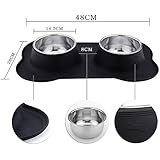 Hundenapf Fressnapf katzenapf KAISI 2 X 700 ml Doppel-Fressnapf Futternapf Edelstahl mit Silikonunterseite rutschfest rutschfesten silikon tablett matte reisen schüssel haustier lebensmittel wassernapf (L (2 X 700ML))