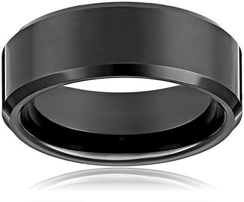 Bling Jewelry Simple Borde Biselado Negro Anillo De Tungsteno Banda Boda Parejas para Hombres Y para Mujer Comfort Fit 8Mm