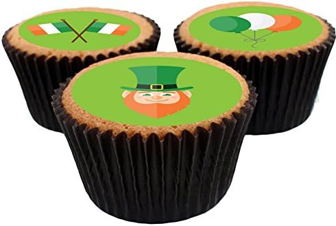 48 x St Patrick's Day / Ireland / Irish Flag / Irish Flag / Shamrock / Leprechaun - Pre-Cut Round Cupcake Topper Premium Quality Icing Sheet