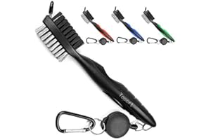 Yoport Golf Club Brush and Club Groove Cleaner 2 Ft Retractable Zip-line Aluminum Carabiner, Lightweight and Stylish, Ergonomic Design, Easily Attaches to Golf Bag