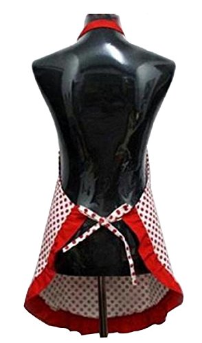 Küchenschürze Rot Weiß gepunktet mit Schleife Rockabilly Kochschürze (KUE006) - 3