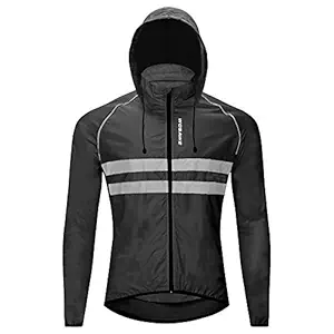 Men Windproof Hooded Cycling Jacket Breathable High Visibility Reflective Bike Bicycle Riding Sports Coat Jacket