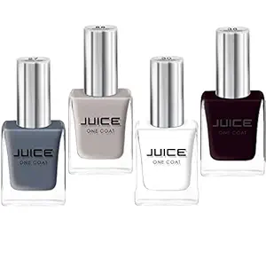 JUICE ONE COAT NAIL PAINT COMBO GRAVEL GRAY - 27, FROST WHITE - 30, BROWN SEEDS - 36, SUNSET DUST - 55 LONG LASTING 11ML EACH PACK OF 4