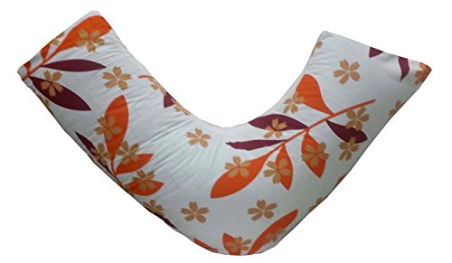 RAYYAN LINEN Printed V Shaped Pillowcase for Back and Neck Support, Orthopedic, Maternity, Relaxing, Feeding (Orchard Leaves Orange Cream)