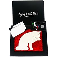 Katze lecken Pfote aus Stein - Handgemacht in Italien - Elegante Geschenkbox und Nachrichtenkarte/Message Card in Englisch Inbegriffen - Altes und schönes italienisches Kalkstein mit Fragmenten aus Fossil - Symbol der Geduld, Geist des Abenteuers, Neugier und Unabhängigkeit - Katze Geschenke - Katzenliebhaber - Geschenk für erzieherin ehemann einschulung freund geburt geburt junge geburt mädchen 3 jahre junge 50 60 geburtstag mann Abyssinischen Amerikanischen Shorthair Siamese Souvenir Apulien