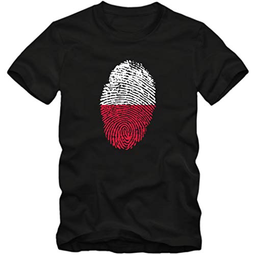 Herren T-Shirt Polen Polska Poland Fußball Trikot Fingerabdruck WM EM, Farbe:schwarz, Größe:XXXL