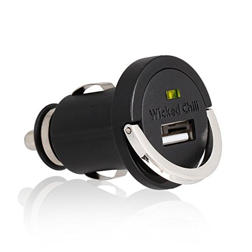 Wicked Chili Tiny KFZ Ladestecker für Apple iPhone / iPod (Hersteller spezifischer USB-Anschluss, 1200 mA, 12/24 V) schwarz/ silber