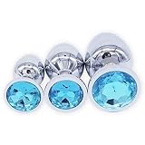 Utensil-Shop-UK Analplug/Analplug aus Edelstahl, klein, mittelgroß, groß, Blau, 3 Stück
